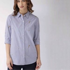 Scotch & Soda Embroidered Stars Far Far Away Blue PinStripes Cotton Top Siz…